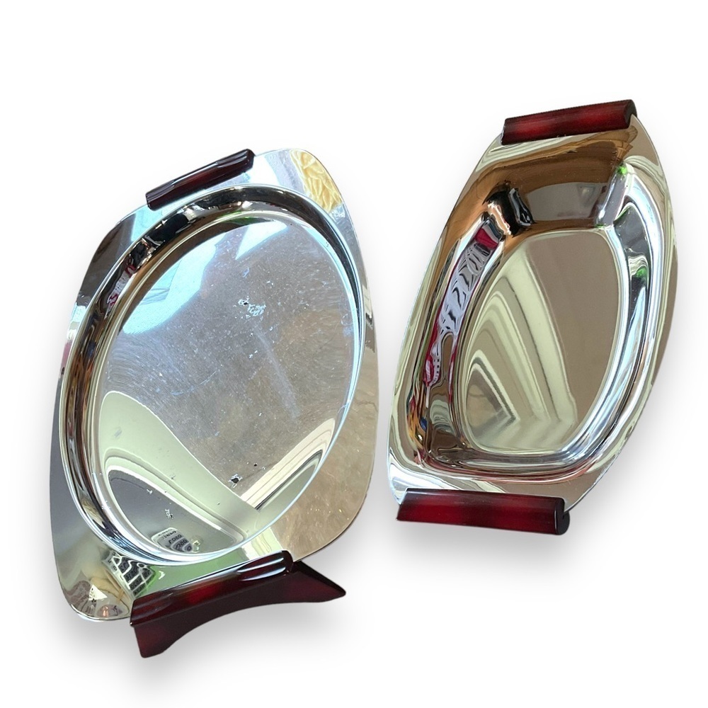 Vintage Glo Hill Serving Platters MCM Chrome Bakelite Trays Set Of 2 Gourmates‎